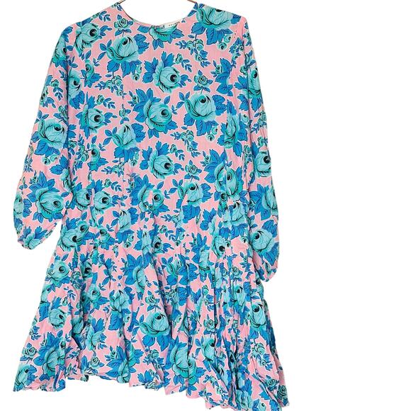 RHODE Women's Pink & Blue Floral Print Puff Sleeves Mini Dress Size Medium - Picture 5 of 16